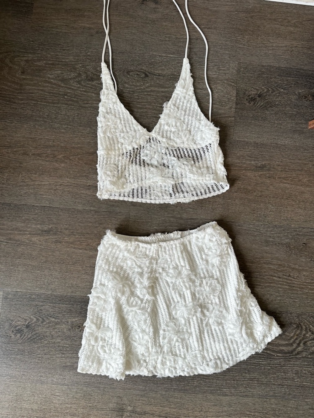 Amazon White Crochet Two-Piece Skirt Set